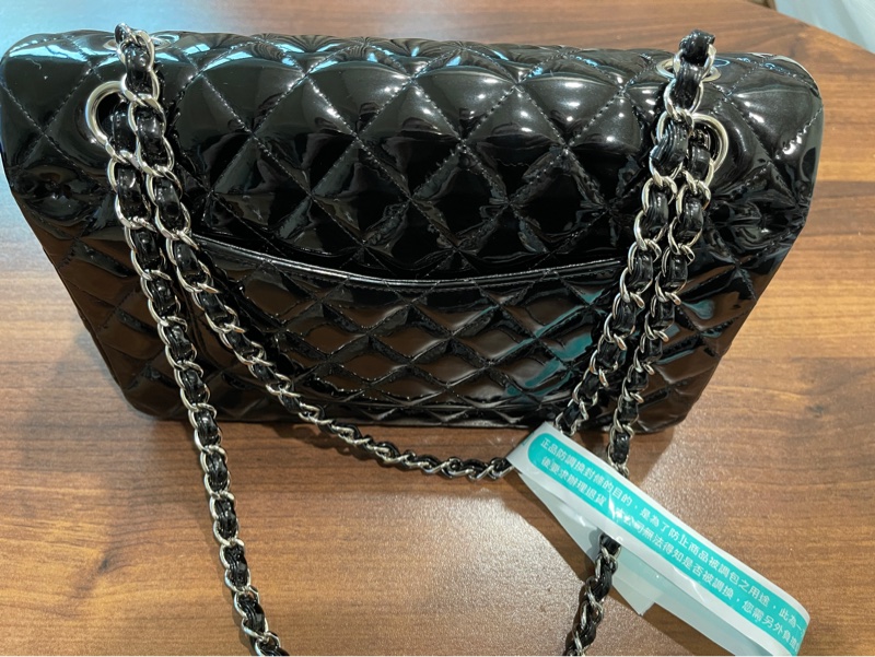 香奈兒coco25經典口蓋包 黑色漆皮cf 皮穿鏈 Chanel經典款 菱格紋翻蓋包 雙層翻蓋-3