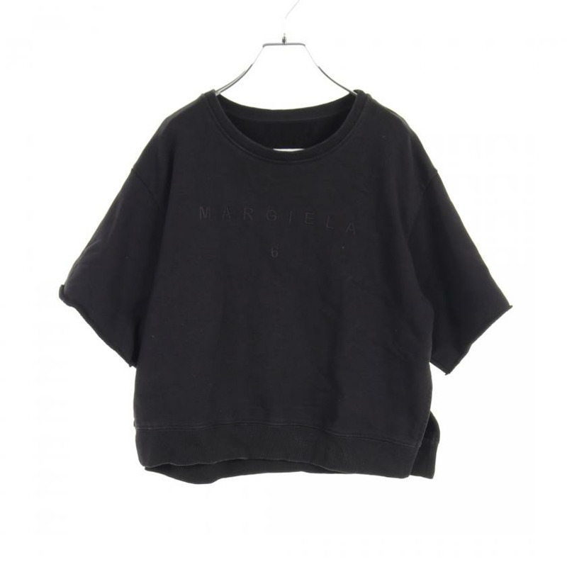 【日本直送】 MM6 MAISON MARGIELA MM6 梅森 馬吉拉 T恤 全體人員 脖子 標識 刺繡 棉布 黑色的 邊 狹縫-0