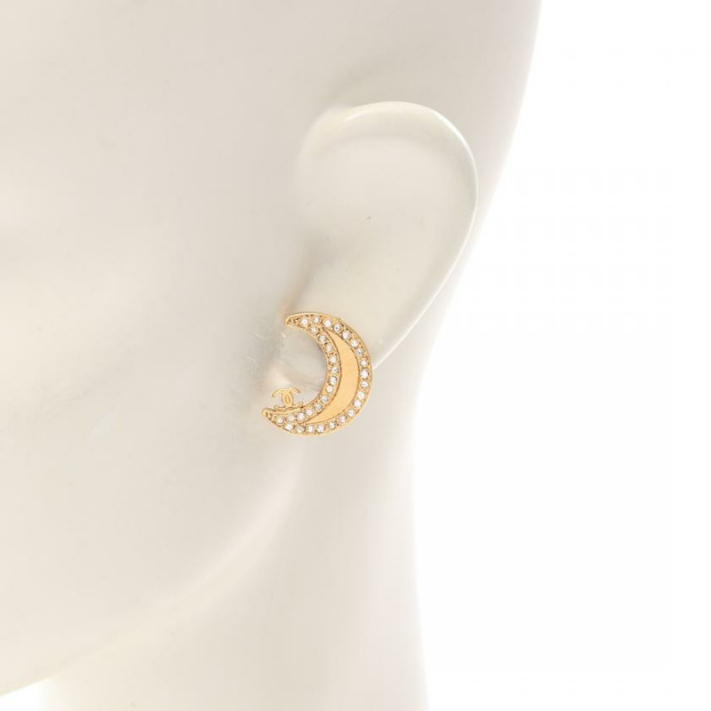 【日本直送】 CHANEL 香奈兒 可可 標記 月亮 耳環 全科醫生 水鑽 金子 01P-3