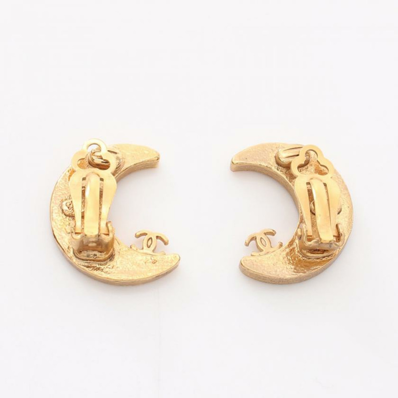 【日本直送】 CHANEL 香奈兒 可可 標記 月亮 耳環 全科醫生 水鑽 金子 01P-4