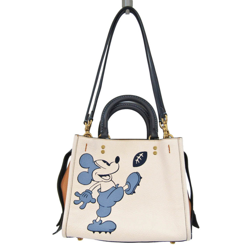 【日本直送】Coach DISNEY X Coach Rogue 25 公尺老鼠 C6166 女用皮革手提包，單肩包藍色，海軍藍，灰白色-0