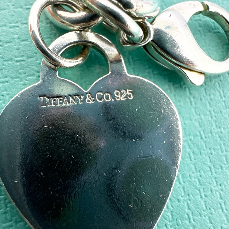 Tiffany&Co純銀愛心牌刻字粗鍊手鍊-7