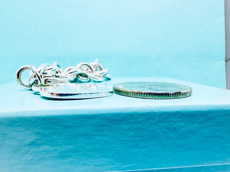 Tiffany&Co純銀愛心牌刻字粗鍊手鍊-9