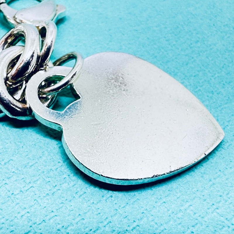 Tiffany&Co純銀愛心牌刻字粗鍊手鍊-14