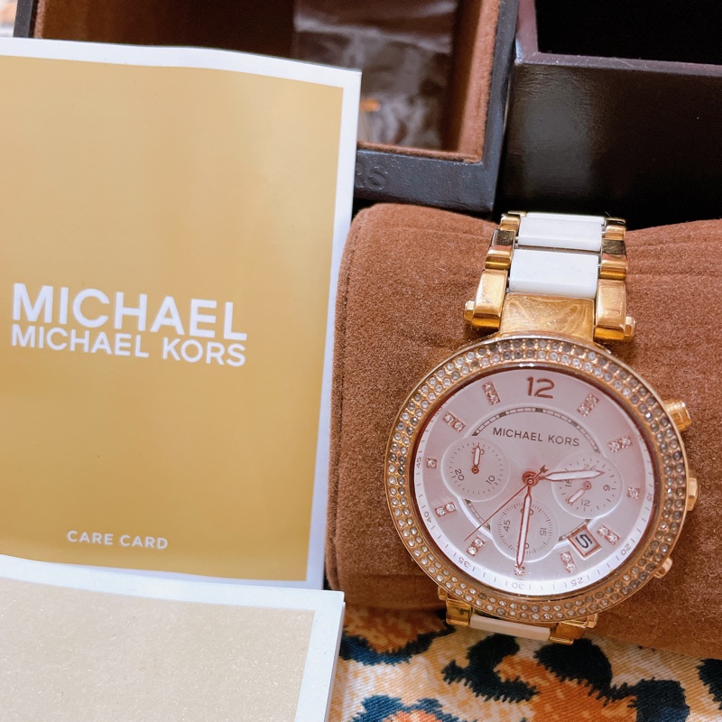 (已售出)Michael Kors MK 高雅閃鑽玫瑰金手錶 (白玫瑰金-0