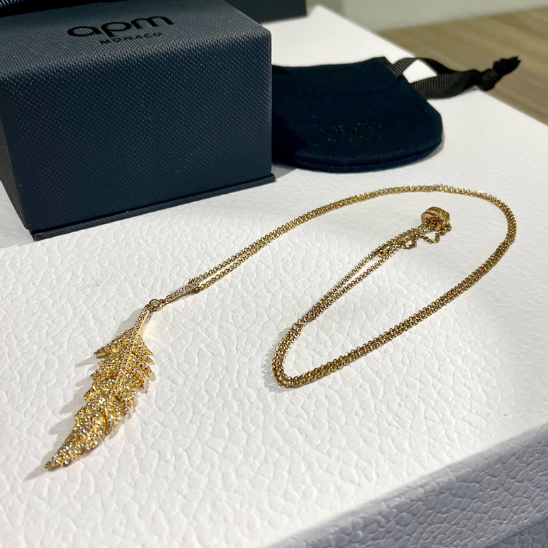 極新APM絕版款金色羽毛可調節項鍊（鎖骨鏈、毛衣鏈）-3