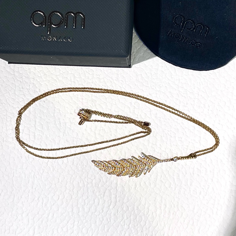極新APM絕版款金色羽毛可調節項鍊（鎖骨鏈、毛衣鏈）-4
