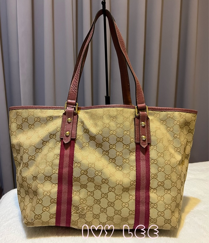 GUCCI 139260 桃紅粉邊 蝴蝶 緹花布 手提包 肩背包 托特包 購物包 BOOKTOTE 優惠款 二手精品-1