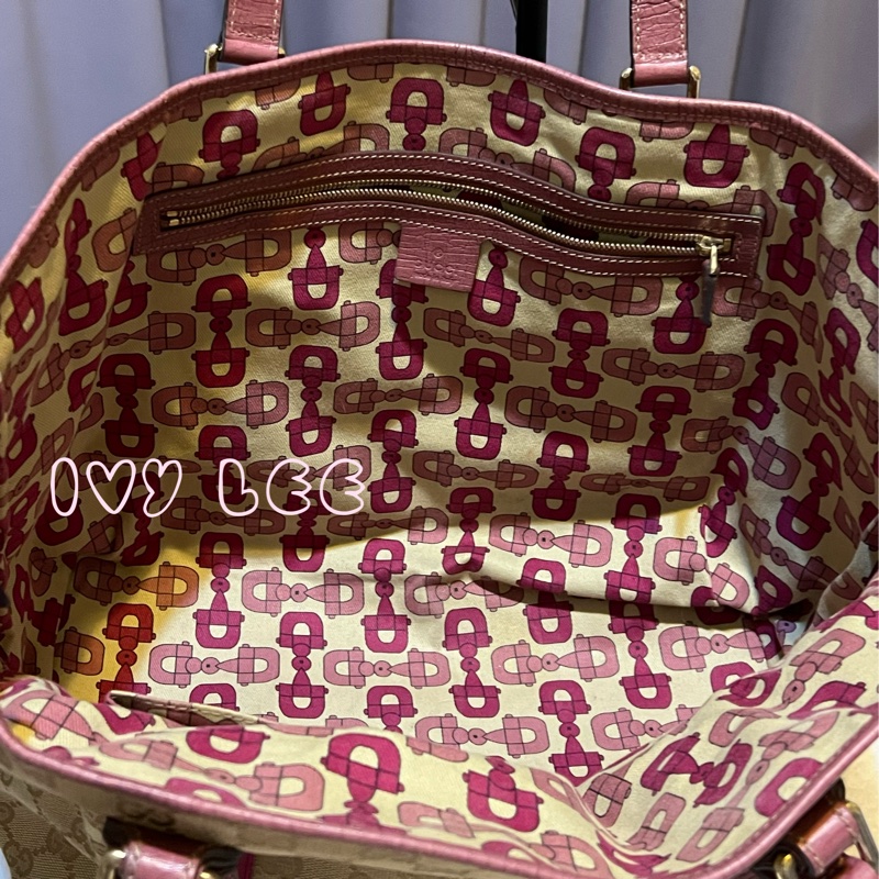 GUCCI 139260 桃紅粉邊 蝴蝶 緹花布 手提包 肩背包 托特包 購物包 BOOKTOTE 優惠款 二手精品-4