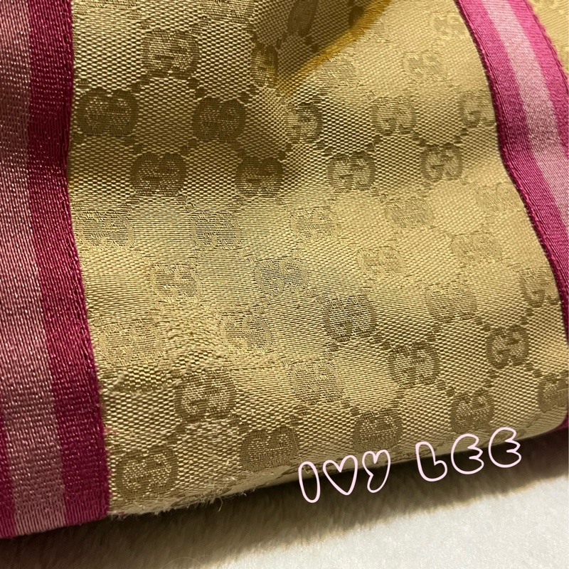GUCCI 139260 桃紅粉邊 蝴蝶 緹花布 手提包 肩背包 托特包 購物包 BOOKTOTE 優惠款 二手精品-9