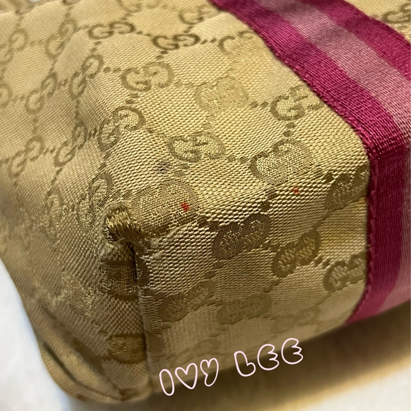 GUCCI 139260 桃紅粉邊 蝴蝶 緹花布 手提包 肩背包 托特包 購物包 BOOKTOTE 優惠款 二手精品-10