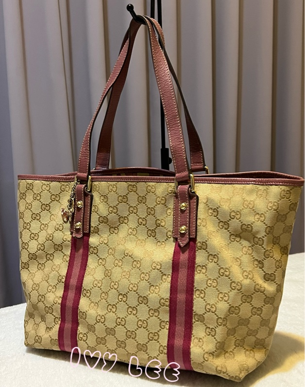 GUCCI 139260 桃紅粉邊 蝴蝶 緹花布 手提包 肩背包 托特包 購物包 BOOKTOTE 優惠款 二手精品-13