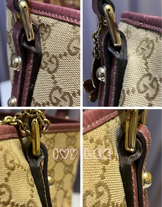 GUCCI 139260 桃紅粉邊 蝴蝶 緹花布 手提包 肩背包 托特包 購物包 BOOKTOTE 優惠款 二手精品-17