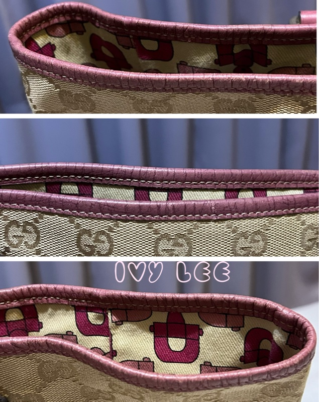 GUCCI 139260 桃紅粉邊 蝴蝶 緹花布 手提包 肩背包 托特包 購物包 BOOKTOTE 優惠款 二手精品-19