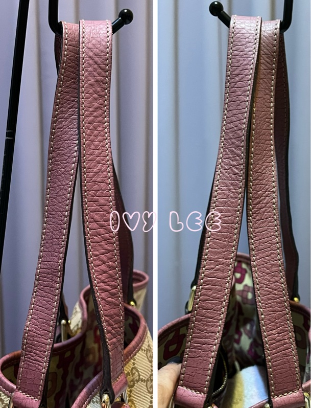 GUCCI 139260 桃紅粉邊 蝴蝶 緹花布 手提包 肩背包 托特包 購物包 BOOKTOTE 優惠款 二手精品-21