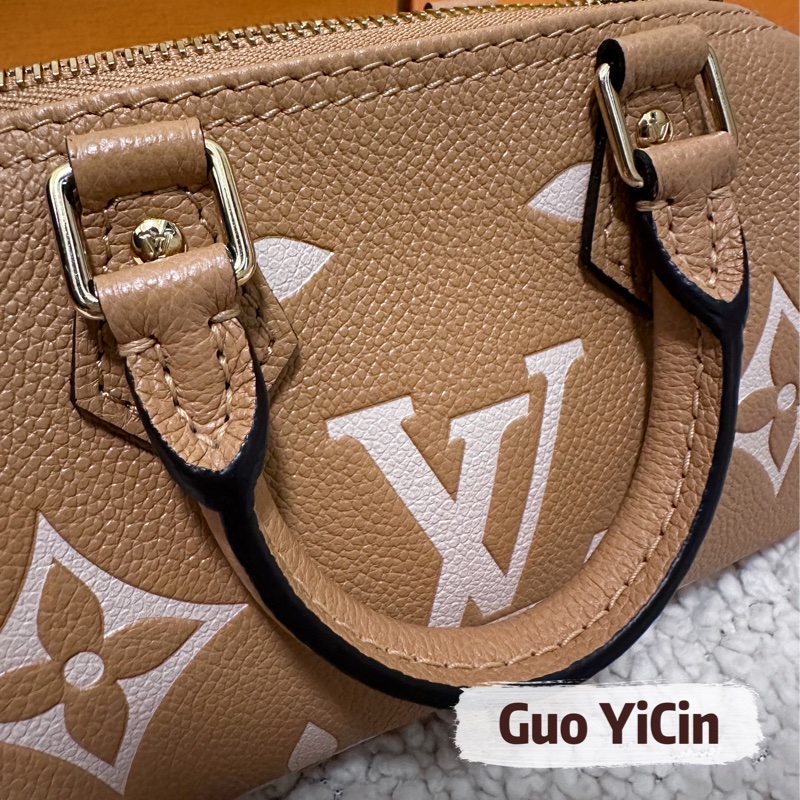 (售出別私訊囉)稀有釋出!全配!LV nano speedy 限定奶茶色晶片款-7