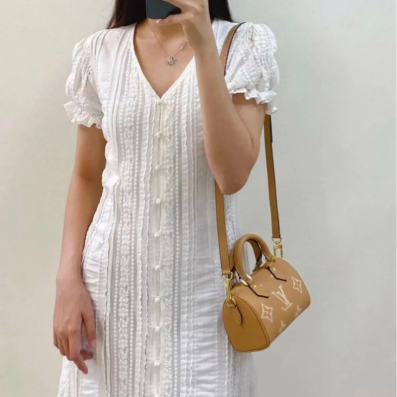 (售出別私訊囉)稀有釋出!全配!LV nano speedy 限定奶茶色晶片款-14