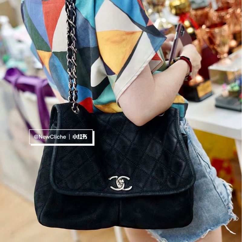 香奈兒 Chanel 中古Vintage麂皮雙口袋流浪機場包-0