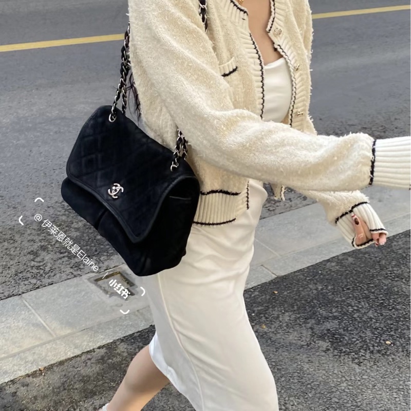 香奈兒 Chanel 中古Vintage麂皮雙口袋流浪機場包-1