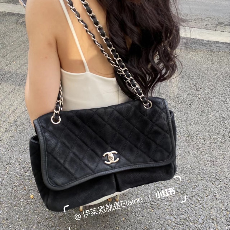 香奈兒 Chanel 中古Vintage麂皮雙口袋流浪機場包-3