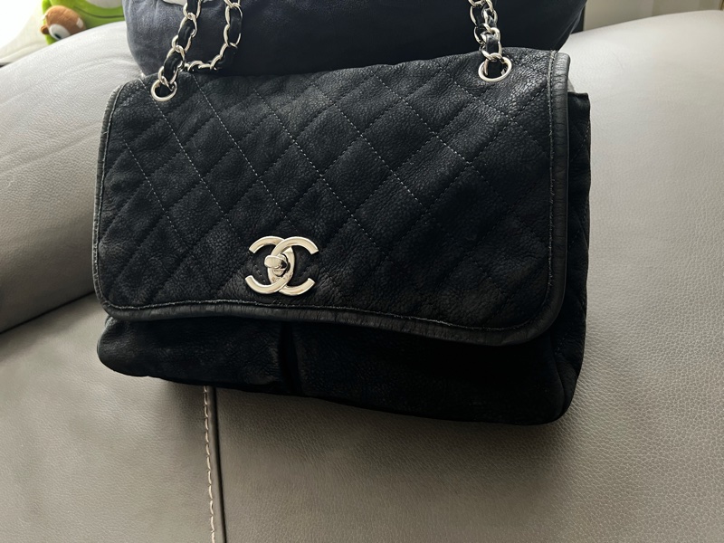 香奈兒 Chanel 中古Vintage麂皮雙口袋流浪機場包-6