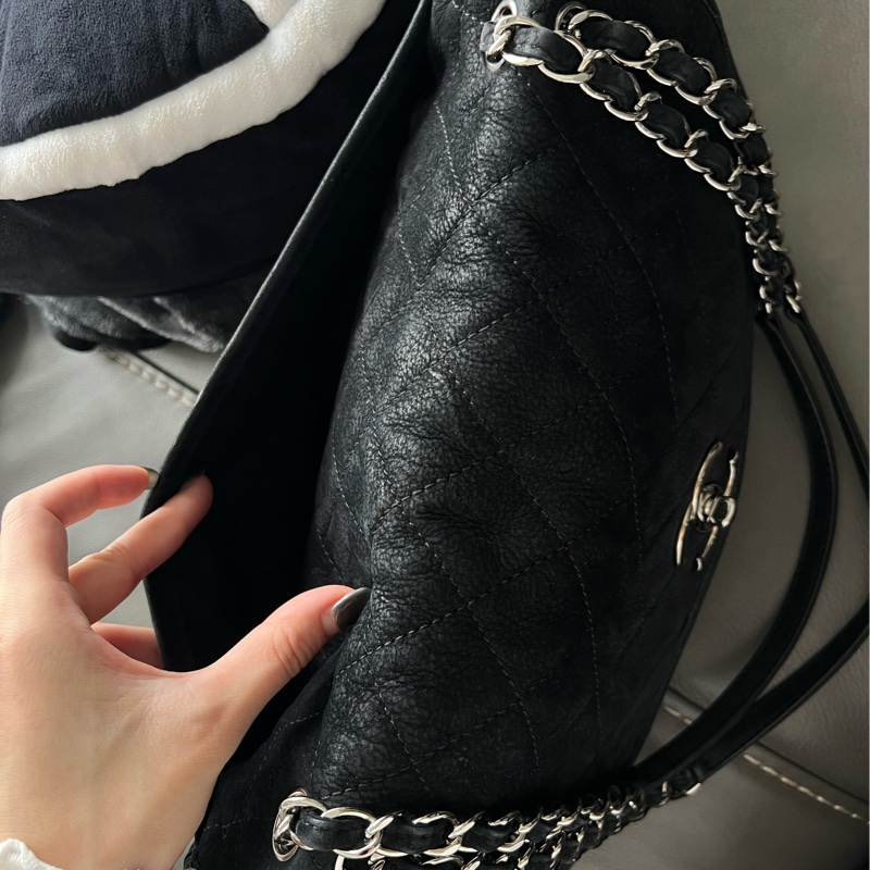 香奈兒 Chanel 中古Vintage麂皮雙口袋流浪機場包-7