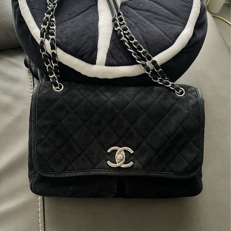 香奈兒 Chanel 中古Vintage麂皮雙口袋流浪機場包-10