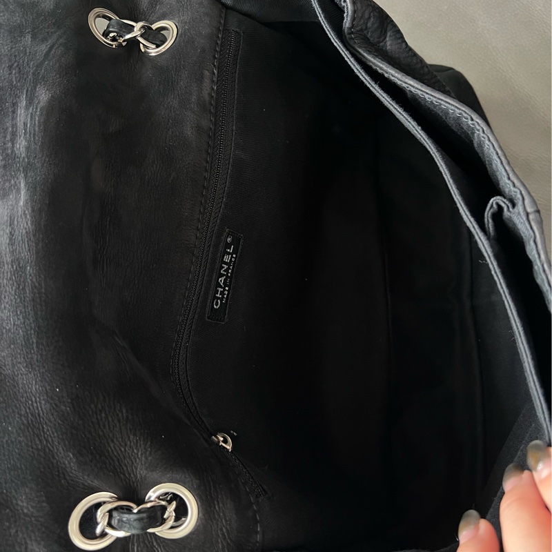 香奈兒 Chanel 中古Vintage麂皮雙口袋流浪機場包-12