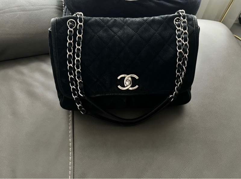 香奈兒 Chanel 中古Vintage麂皮雙口袋流浪機場包-9