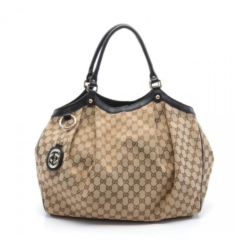 【日本直送】 GUCCI GUCCI SUKEY Diamante 帆布肩包 真皮 米色 黑色-0