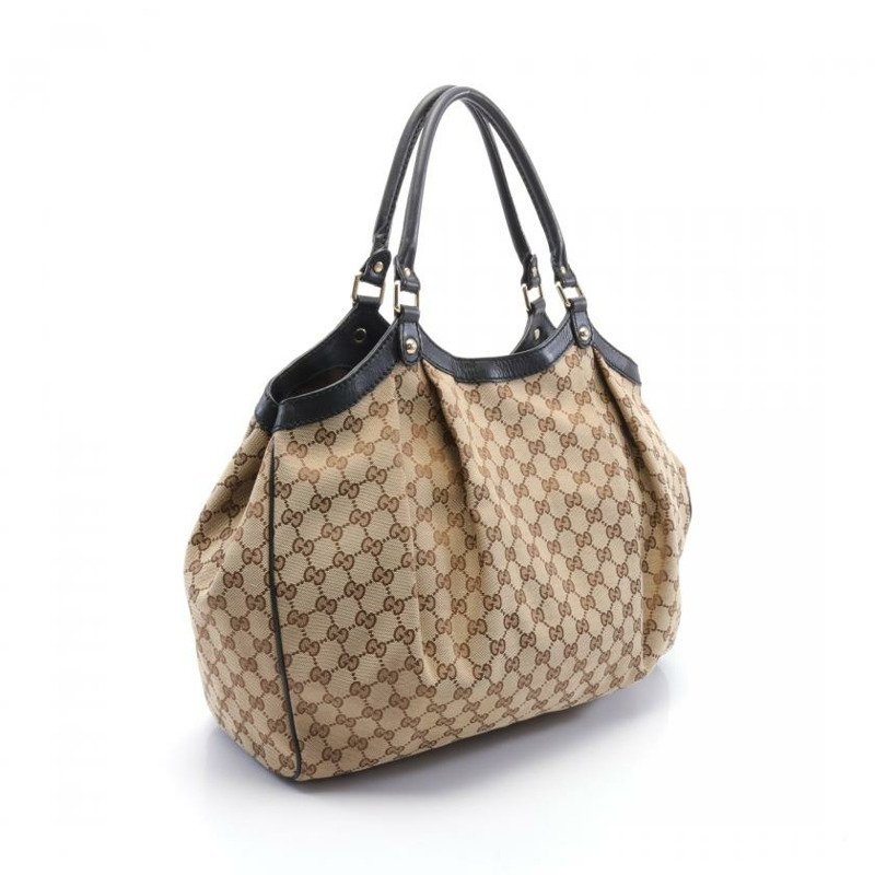 【日本直送】 GUCCI GUCCI SUKEY Diamante 帆布肩包 真皮 米色 黑色-1