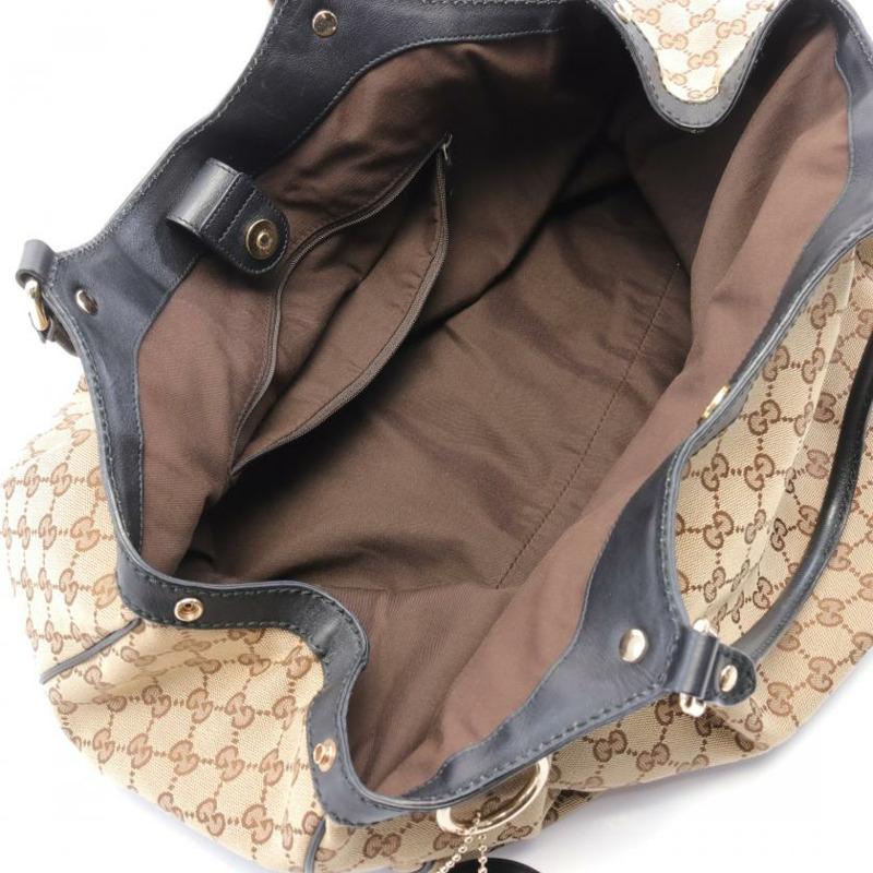 【日本直送】 GUCCI GUCCI SUKEY Diamante 帆布肩包 真皮 米色 黑色-2