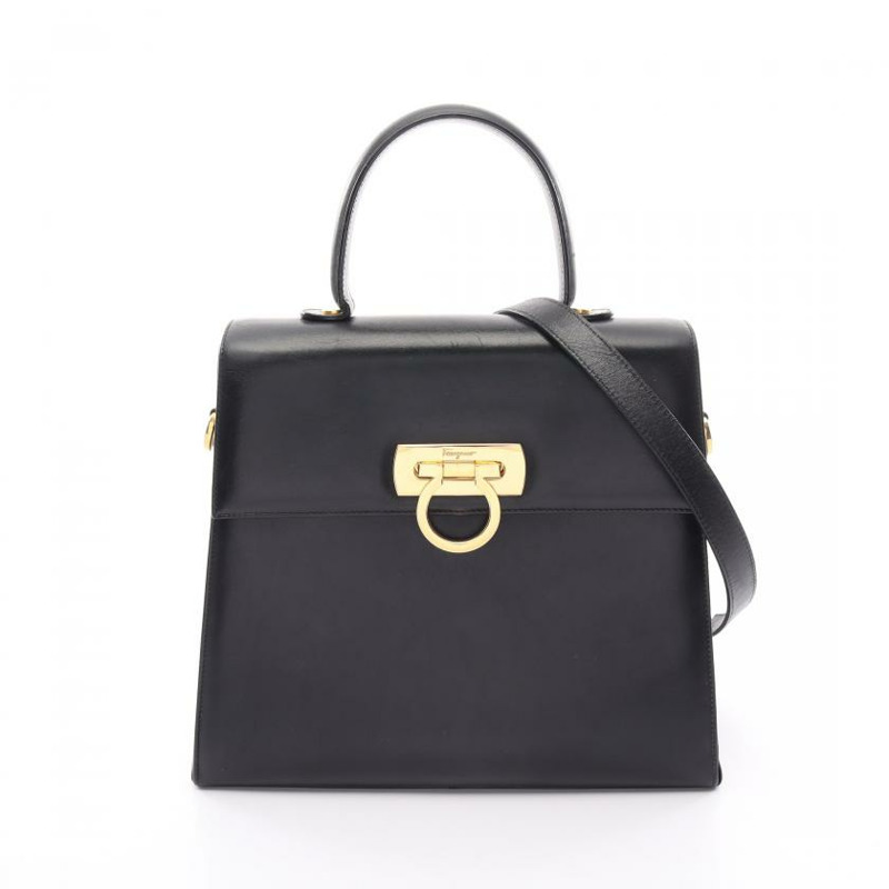 【日本直送】 Salvatore Ferragamo Salvatore Ferragamo Gancino 真皮手提包 黑色 兩用款-0