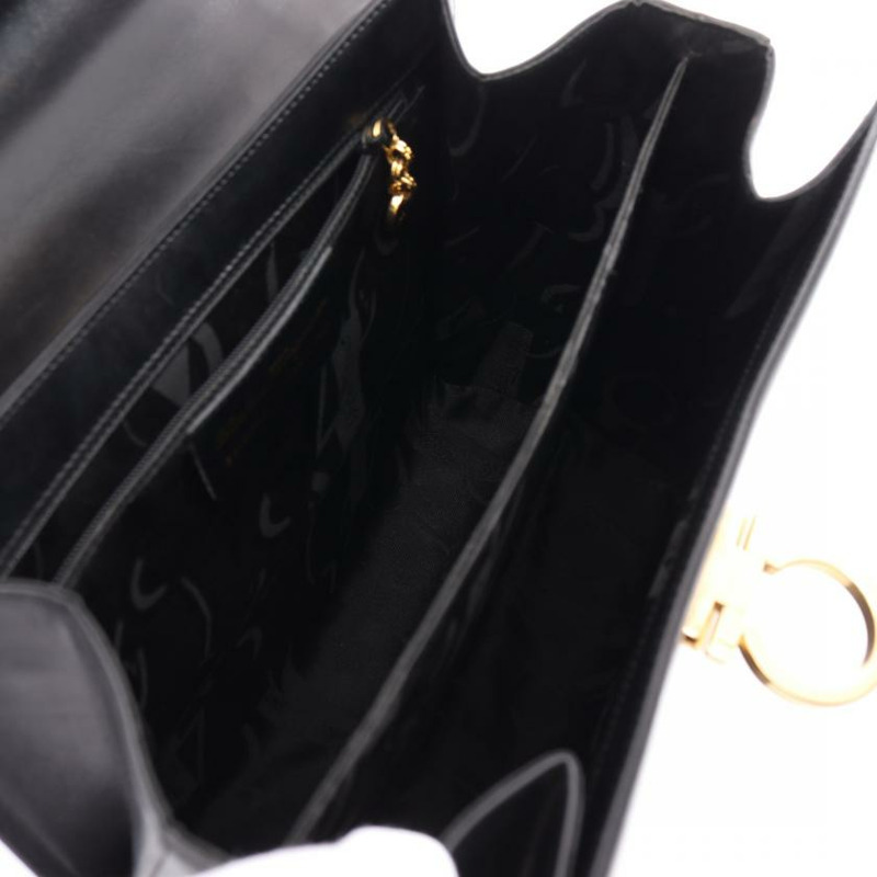 【日本直送】 Salvatore Ferragamo Salvatore Ferragamo Gancino 真皮手提包 黑色 兩用款-2