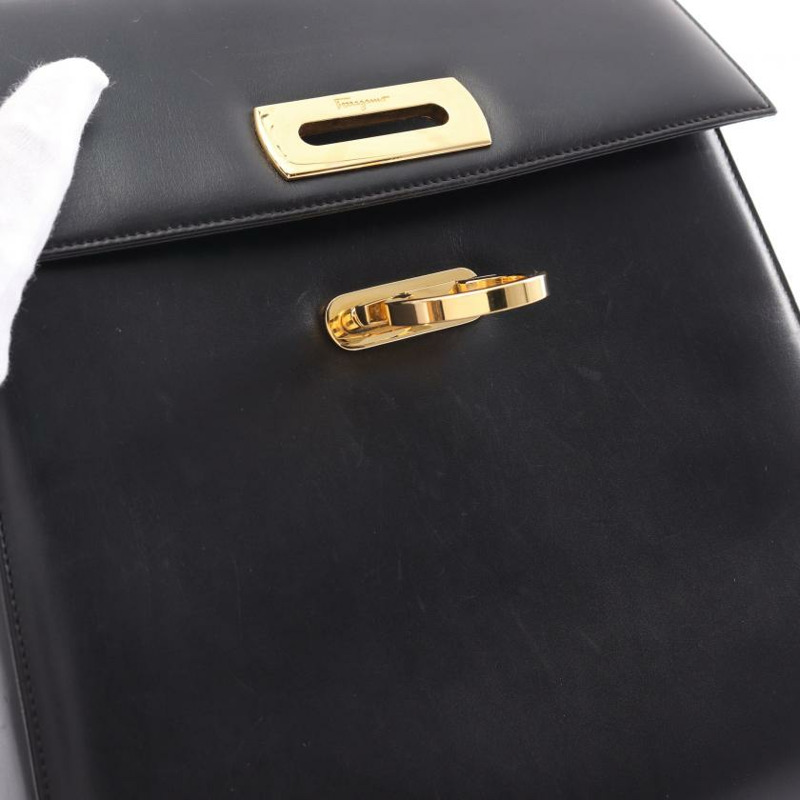 【日本直送】 Salvatore Ferragamo Salvatore Ferragamo Gancino 真皮手提包 黑色 兩用款-7