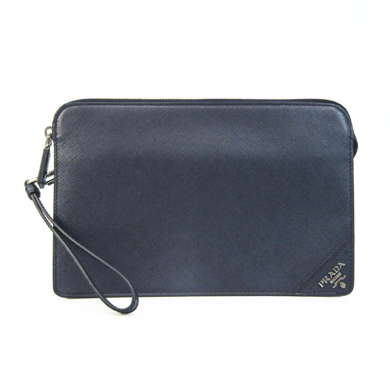 【日本直送】Prada Saffiano 男士皮革手拿包海軍藍-0