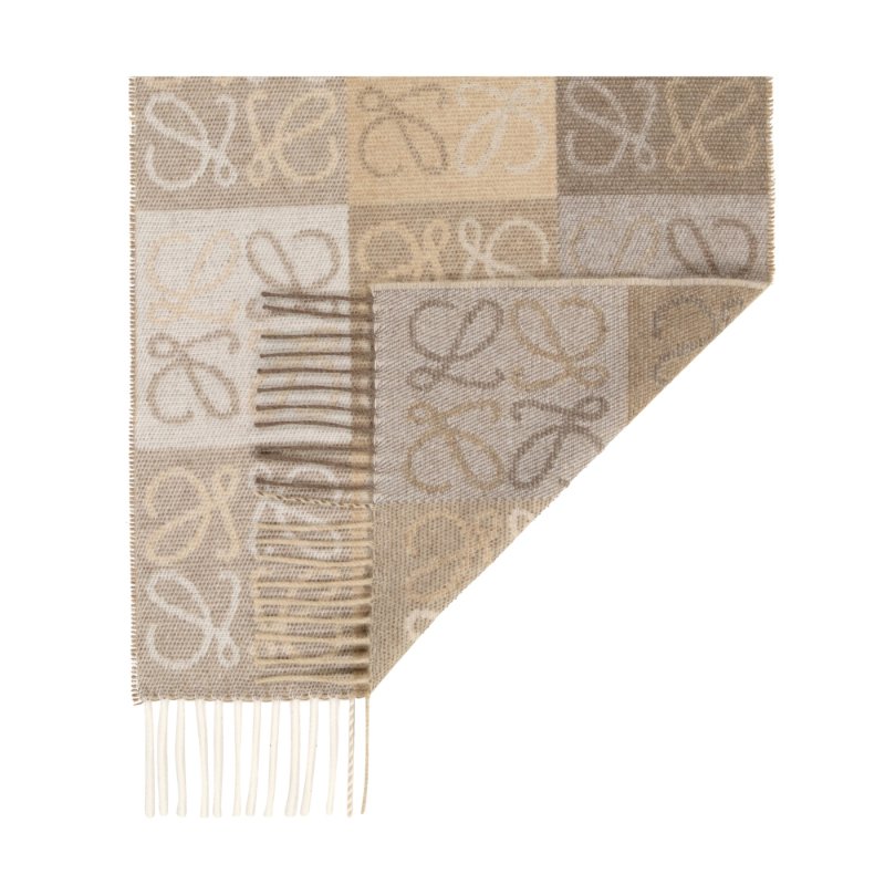【LOEWE 羅威】Anagram 羊毛與羊絨混紡 圍巾 白/淺褐-1
