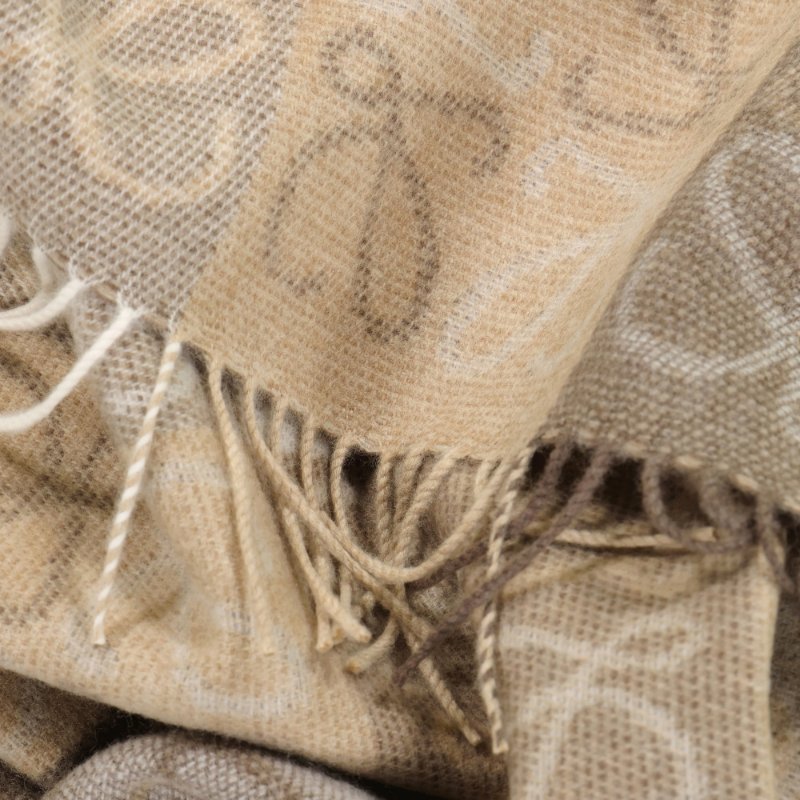 【LOEWE 羅威】Anagram 羊毛與羊絨混紡 圍巾 白/淺褐-2