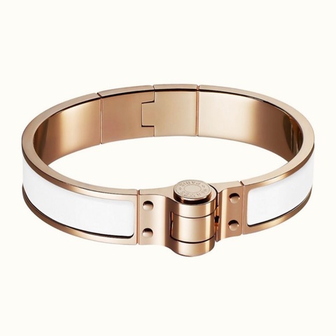 【Hermès】降價⬇️HERMES愛馬仕 窄版琺瑯手環/粉銀 絕版款