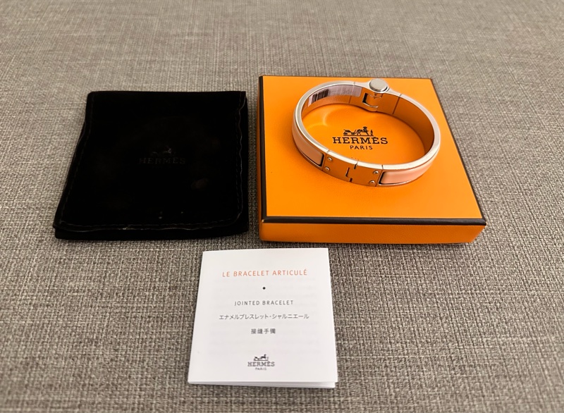 【Hermès】降價⬇️HERMES愛馬仕 窄版琺瑯手環/粉銀 絕版款-3