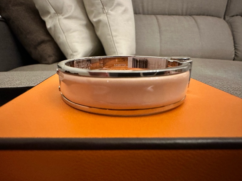 【Hermès】降價⬇️HERMES愛馬仕 窄版琺瑯手環/粉銀 絕版款-7