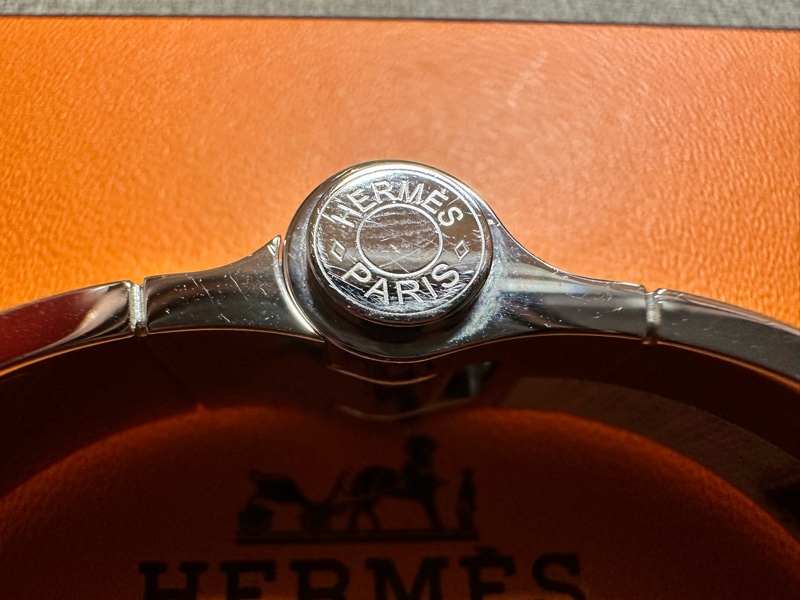 【Hermès】降價⬇️HERMES愛馬仕 窄版琺瑯手環/粉銀 絕版款-22