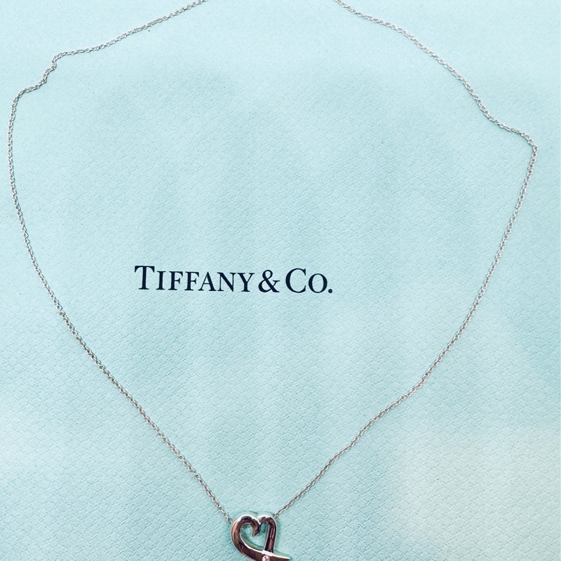 TIFFANY&Co 鑲真鑽愛心緞帶純銀項鍊-4