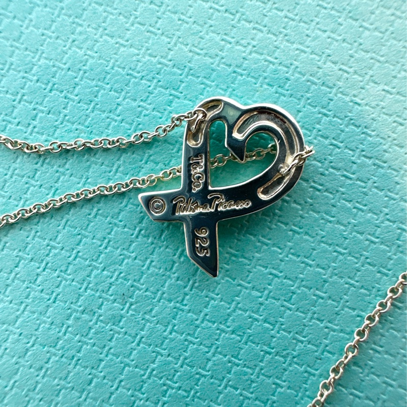 TIFFANY&Co 鑲真鑽愛心緞帶純銀項鍊-7