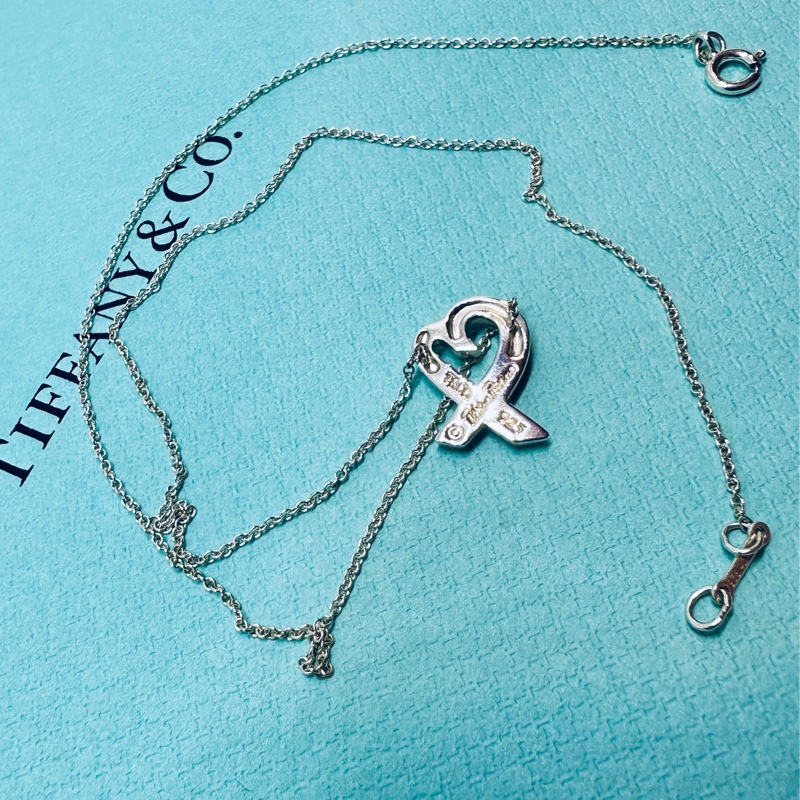 TIFFANY&Co 鑲真鑽愛心緞帶純銀項鍊-13