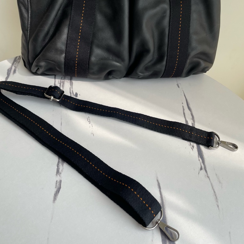 Hermes 黑皮革橘車線手提兩用包-1