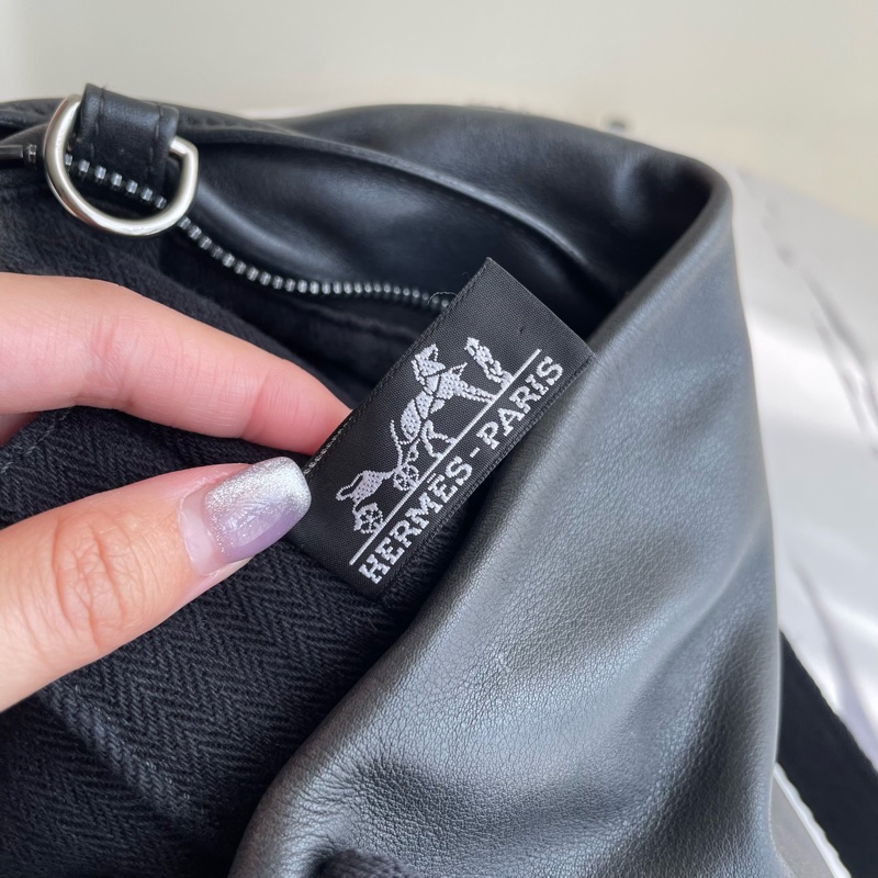 Hermes 黑皮革橘車線手提兩用包-4