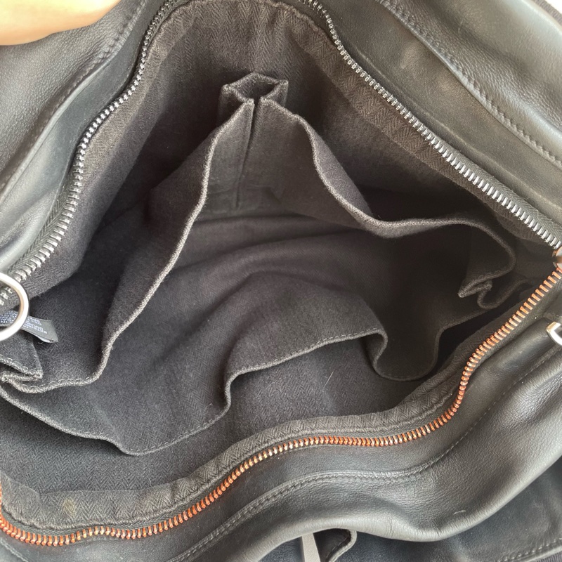 Hermes 黑皮革橘車線手提兩用包-13