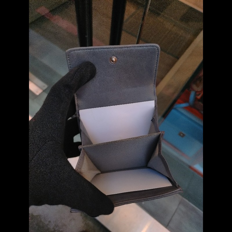 Chanel 灰藍色山茶花壓紋羊皮雙面開短夾-19