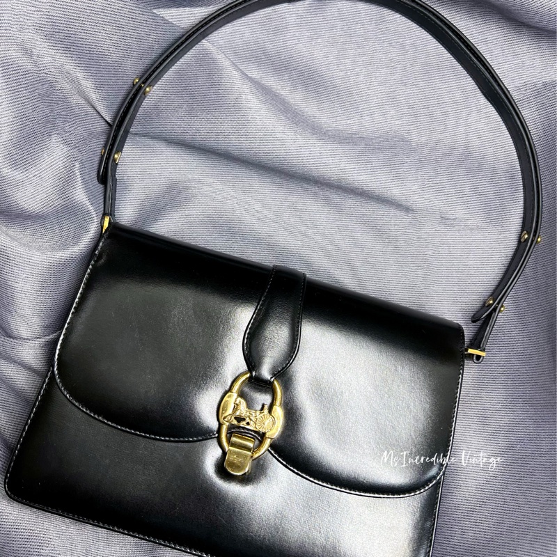 Celine黑金小馬車扣腋下包-0